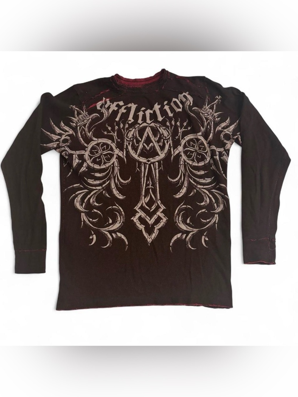 Vintage Affliction Medium y2k Reversible Thermal Long Sleeve Shirt Cross Wings